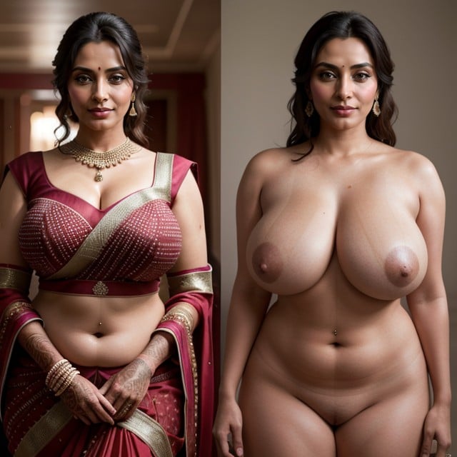 Indian Bride, Wearing Indian Wedding Red Saree With Full Sleeve Red Blouse, Huge Boobs Shemale AI Porn