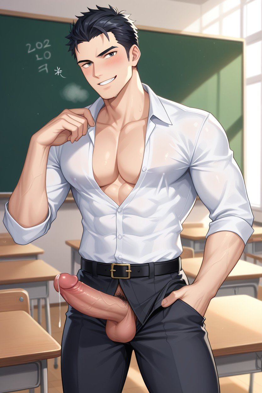 Male Teacher, In Classroom, Precum Dripping AI Gay Porn