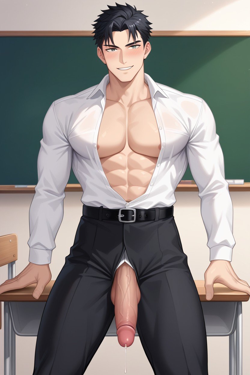 Classroom, Horny, Manly Pose AI Gay Porn