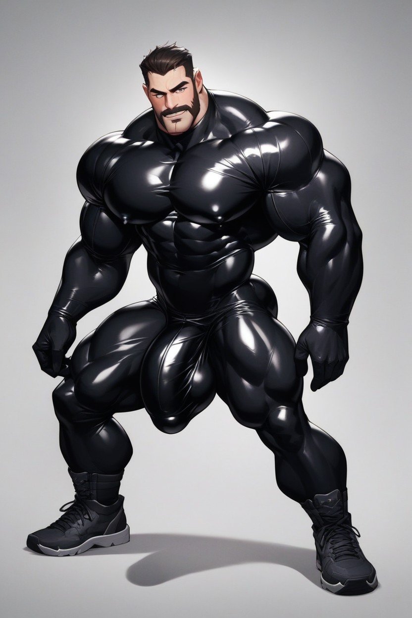 Large Cock, Muscular Male In A Full Body Skin Tight Latex Super Villain Suit, Obvious Cock Bulge게이 AI 포르노