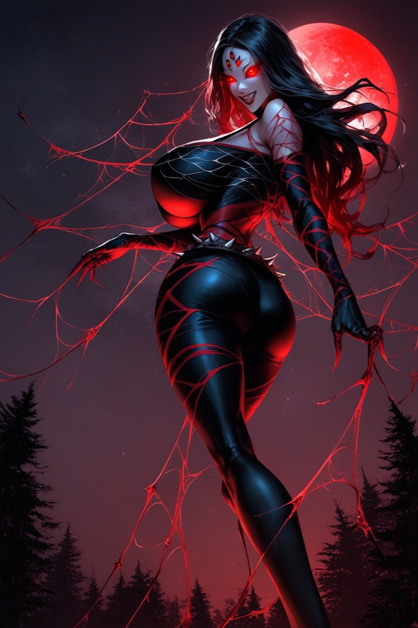 Many Spiderwebs, Extra Eyes On Forehead, Weaving Webs Hentai AI Porn