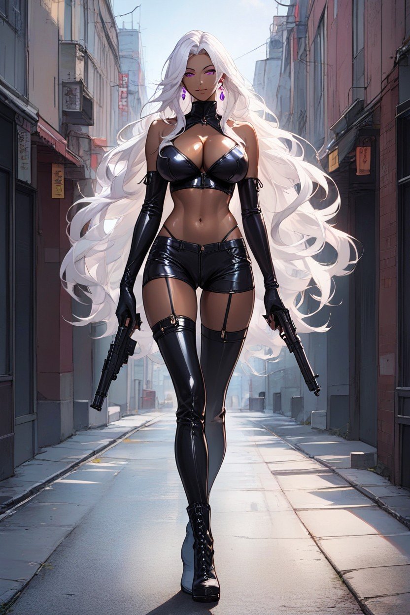 Beautiful Female, White Hair, Long BootsAI黃漫