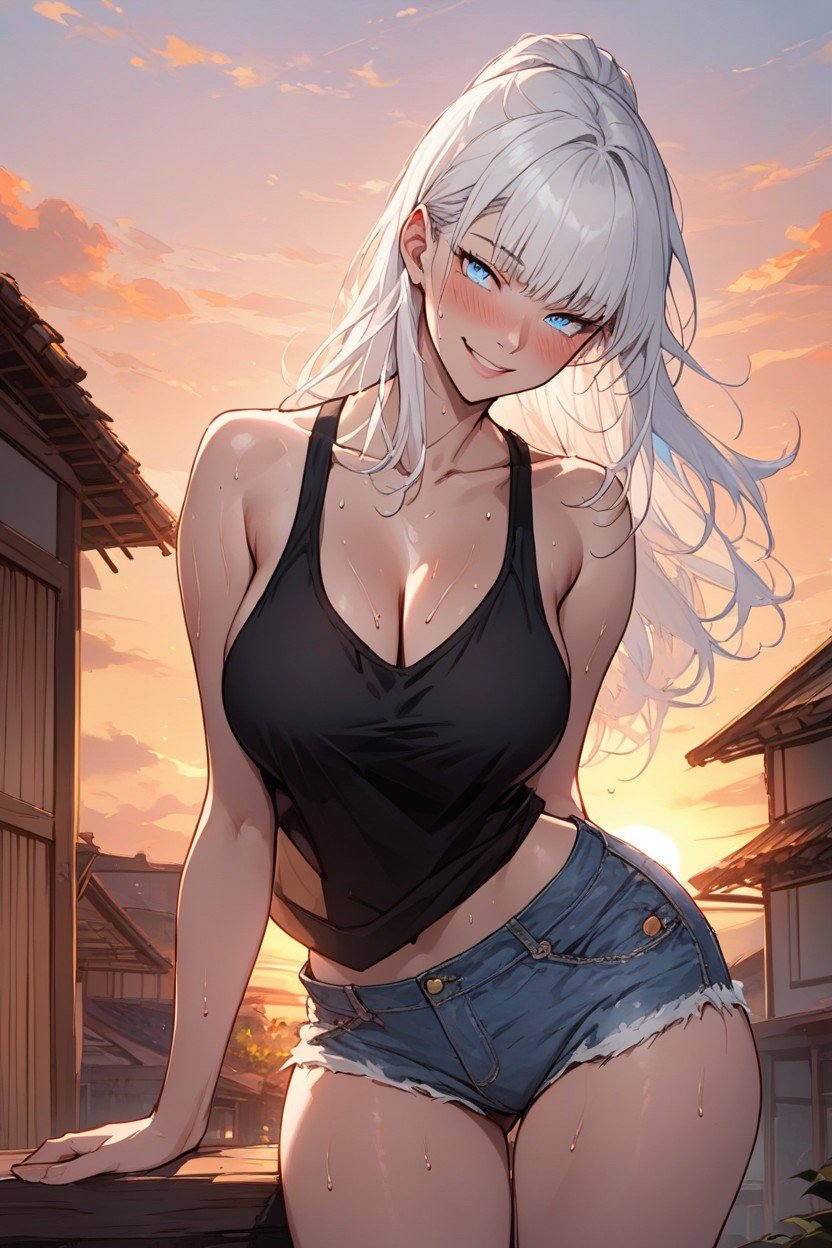 Baggy Clothes, Bending Over, Sunset Shemale AI Porn