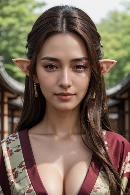 Kimono, Brunette, Elf Ears Asian AI Porn