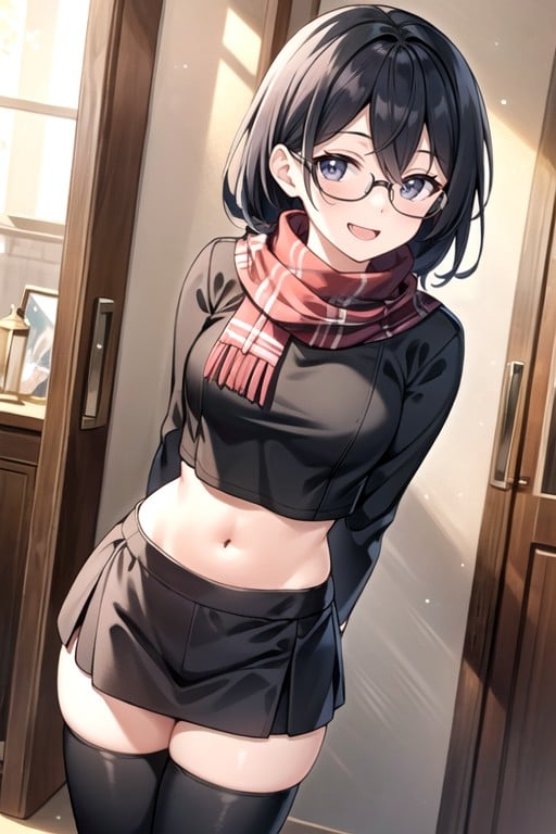 Thigh High Socks, Arms Behind Back, Crop Top Hentai AI Porn