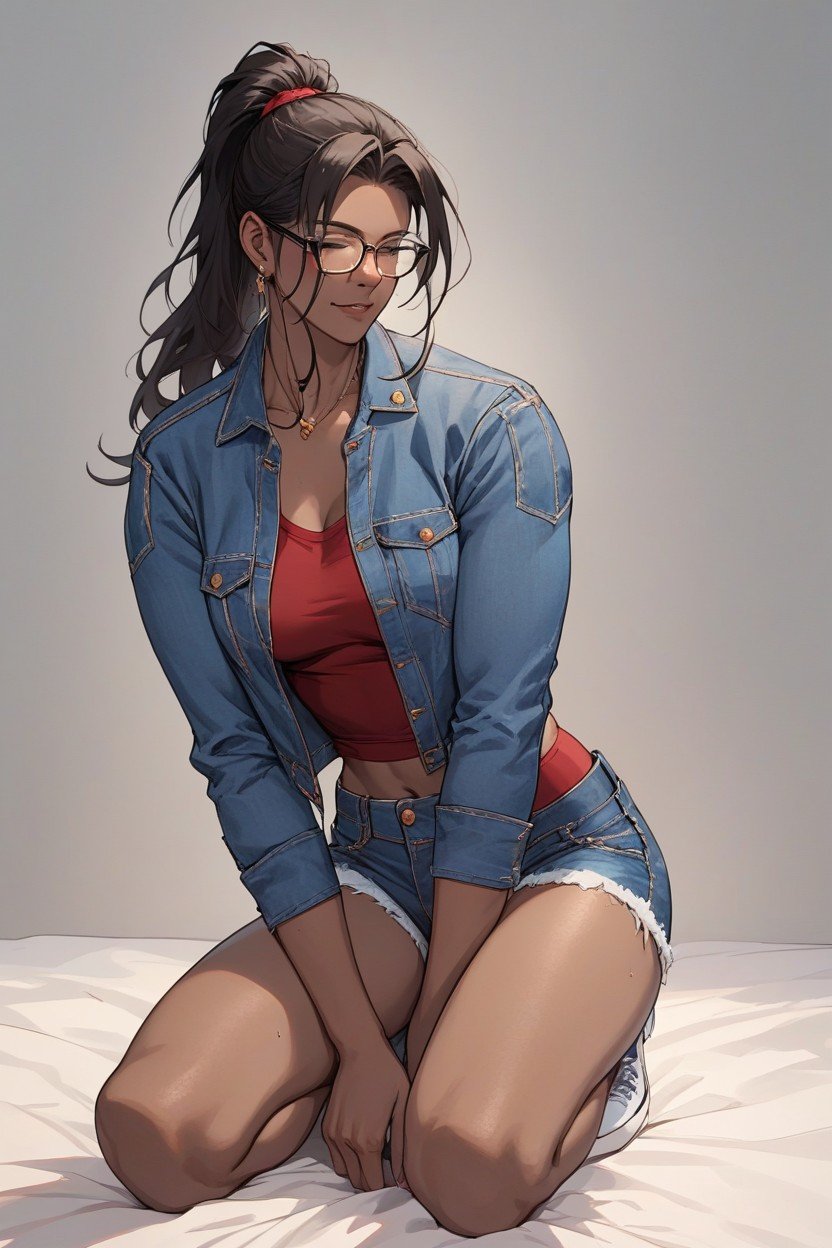 Ponytail, Jean Shorts, Jacket Shemale AI Porn