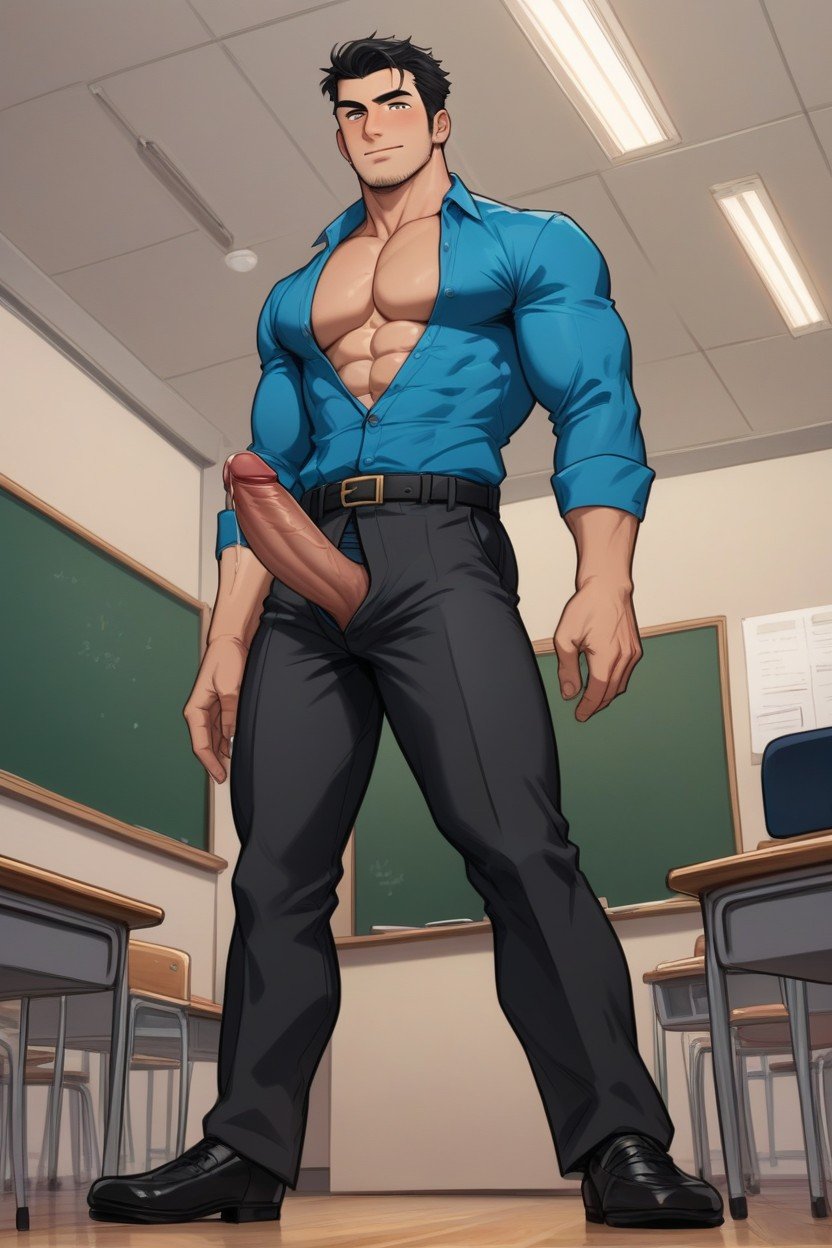 Intense Blushing, Male Teacher, One Person Pornografia gay com IA