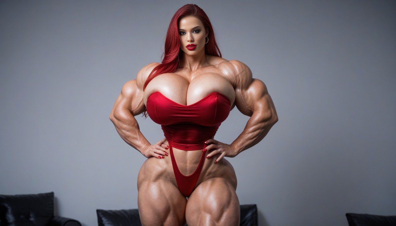 Super Muscled Thighs, Beautiful, Red Lipstick Pornografia peluda com IA