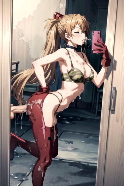 I'm Standing In Front Of The Mirror, Camouflage Stockings, Ponytail AI Gay Porn