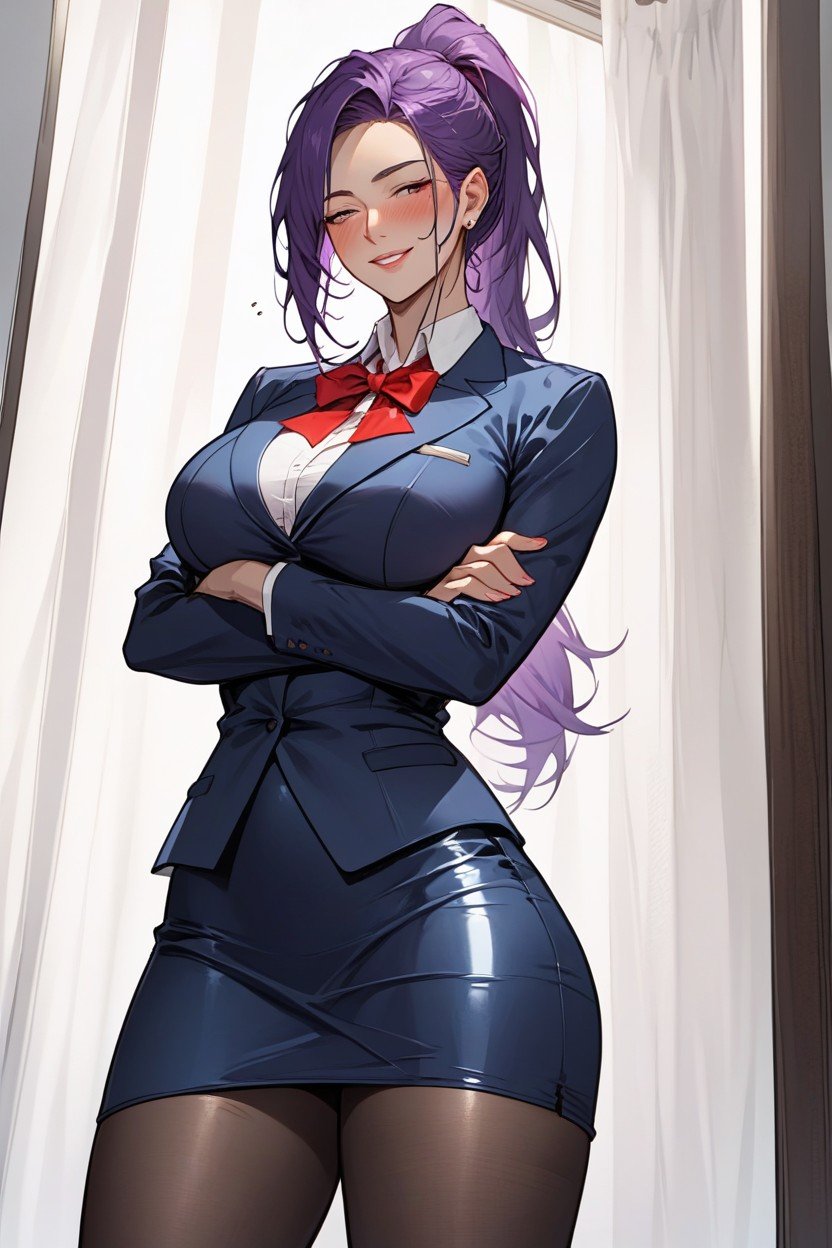 Black Office Skirt, Queue De Cheval, Vue De FacePorno IA Hentai