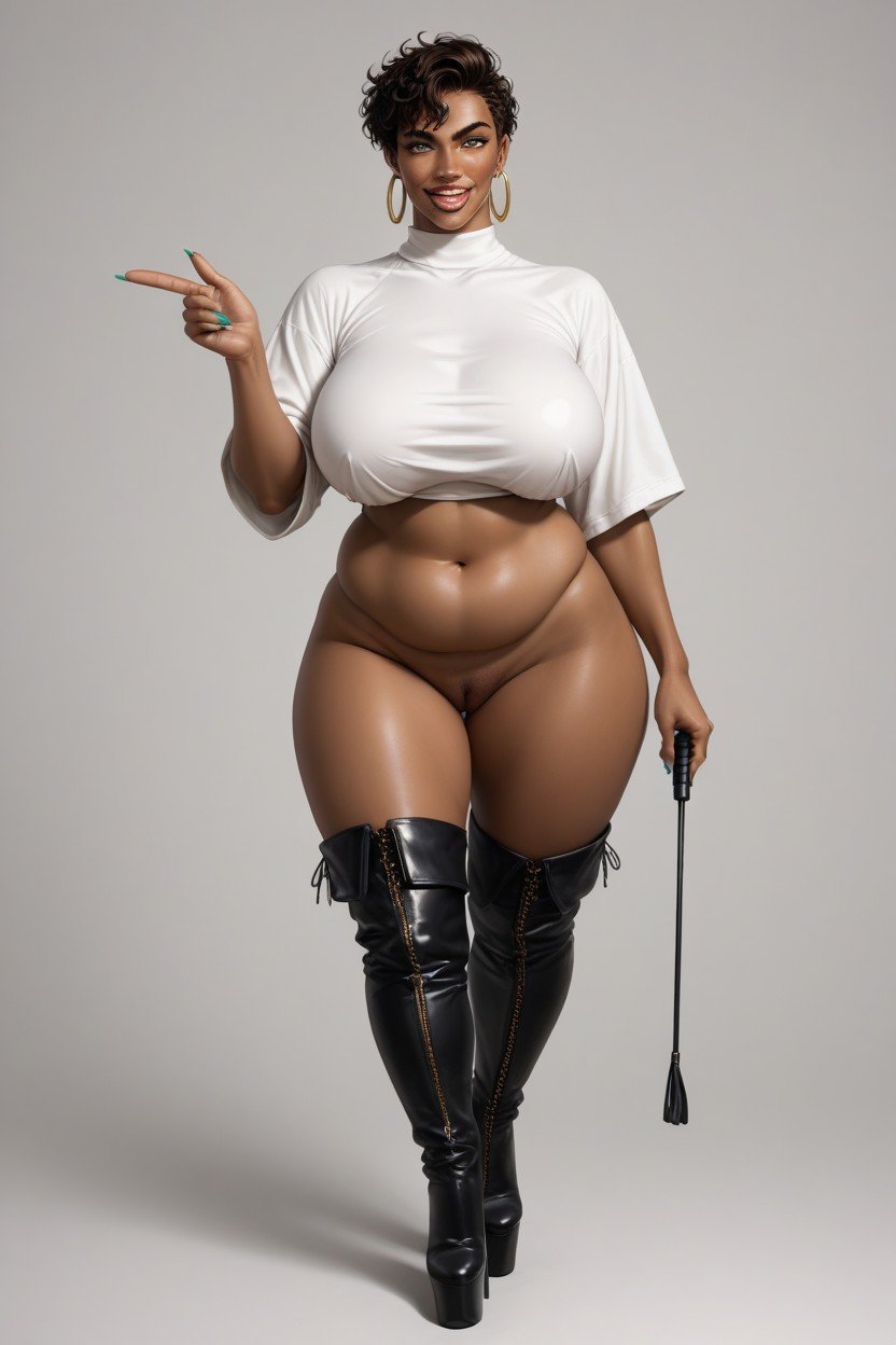 Thigh High Platform Stiletto Boots, Wearing Only A White Oversized Shirt, Standing Shemale AI Porn