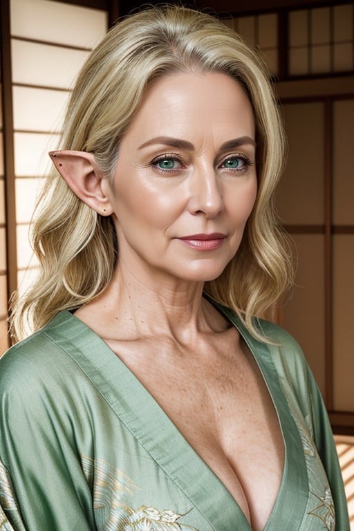 Green Eyes, Elf Ears, Kimono Furry AI Porn