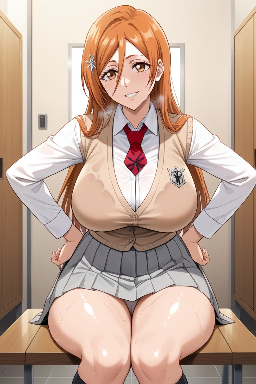 Perfect Anatomy, Natural Breast, Gray Skirt Hentai IA pornografia