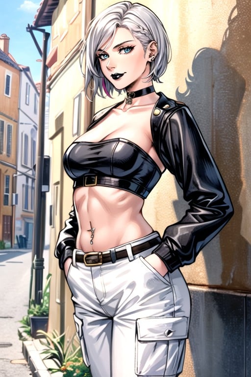 Cropped Leather Jacket, Summer, 精靈短髮AI同性戀黃片