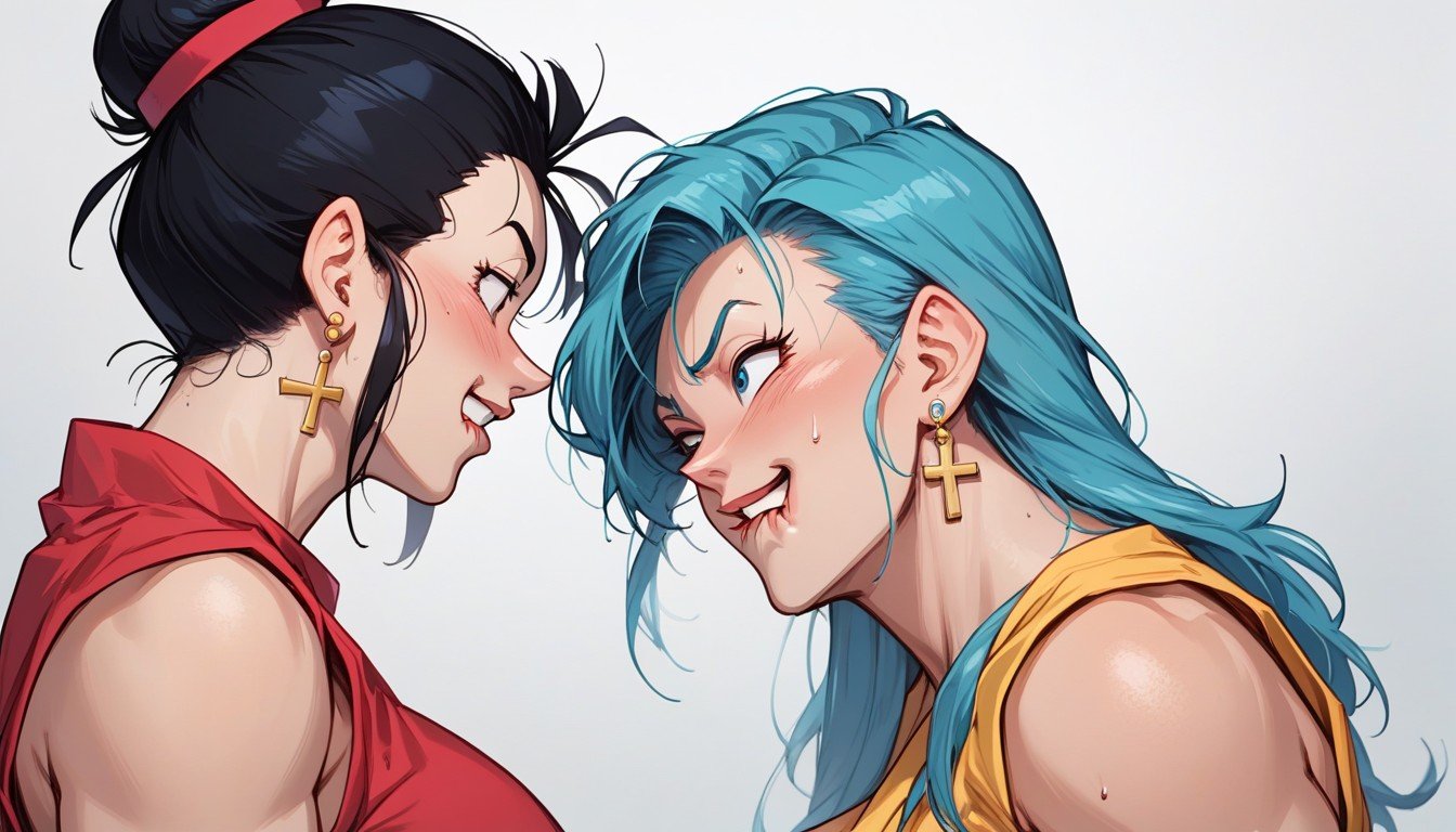 Lesbians Scissoring, Biting Lip, Bulma With Blue Hair From Dragonball Furry AI Porn