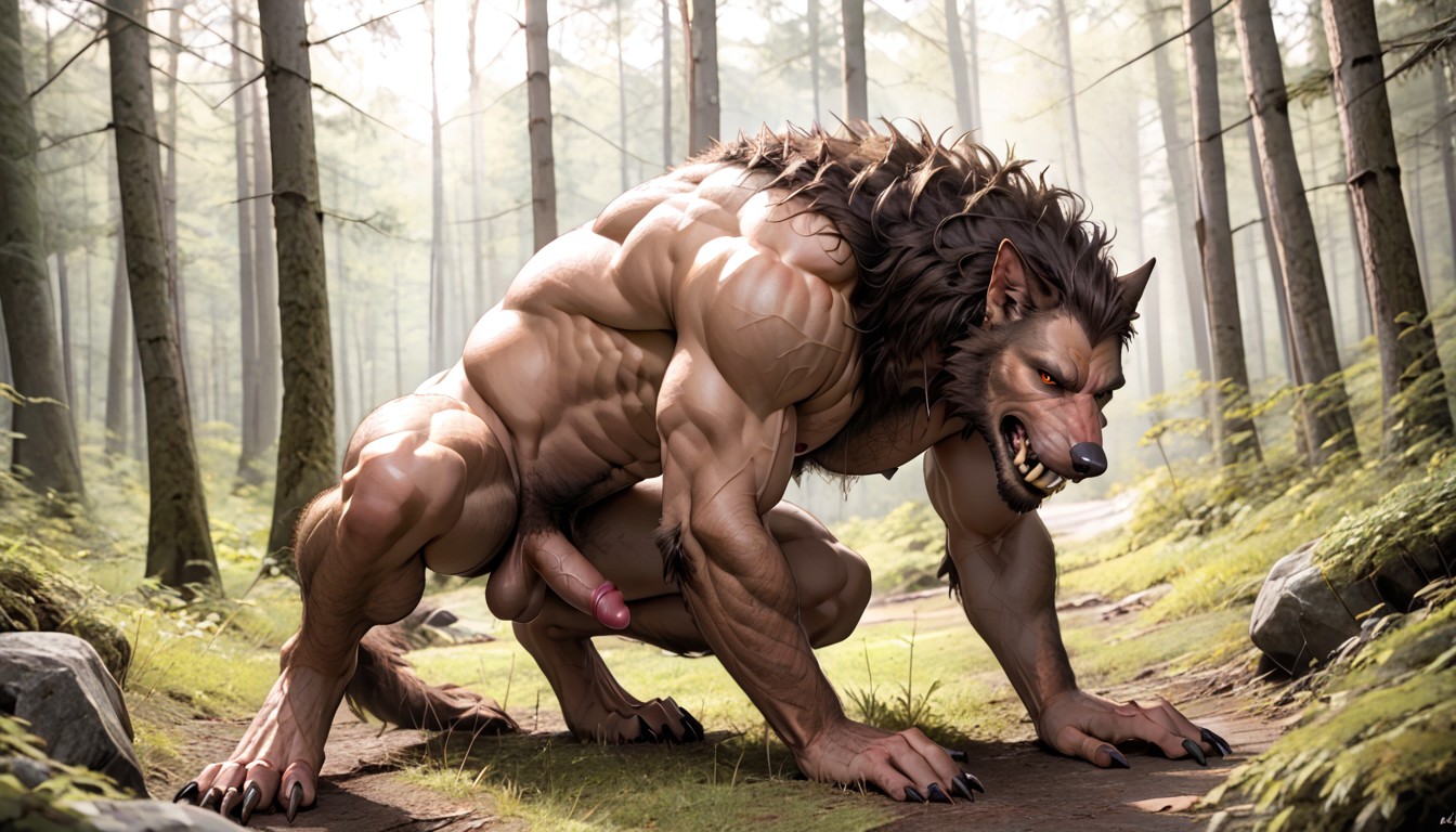 Hairy Chest And Abdominal Muscles, Werewolf Has Yellow Eyes, Vue Arrière Porno IA Gay