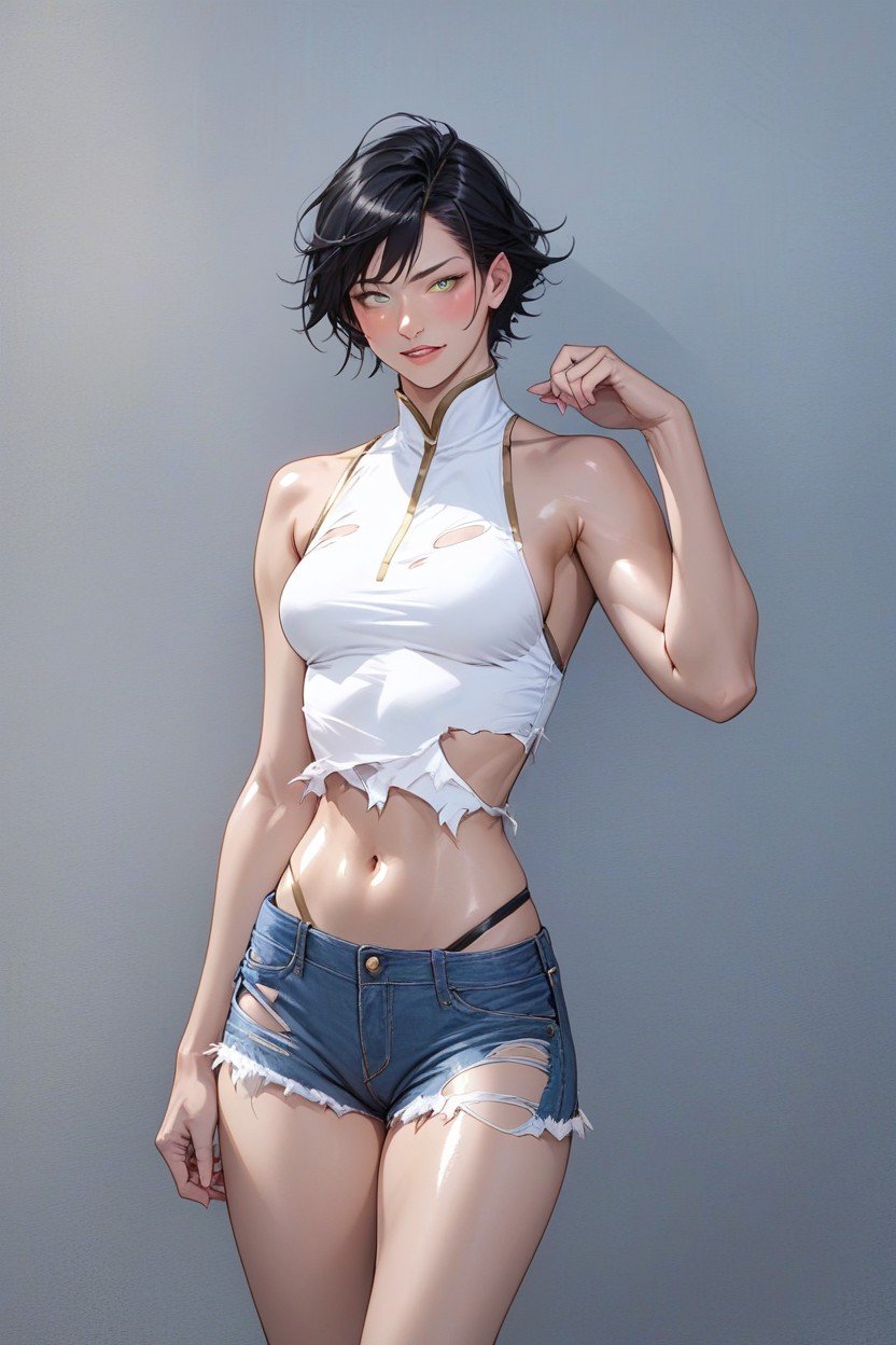 Tank Top, Very Short Hair, Reflective Shiny Skin Hentai AI Porn