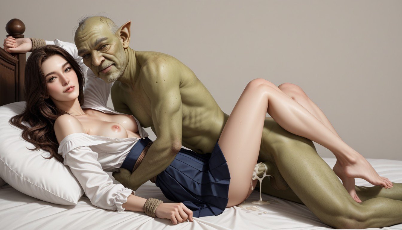 Long Hair, Pale Skin, Green Ugly Goblin Leaning On HerFurry KI Porno