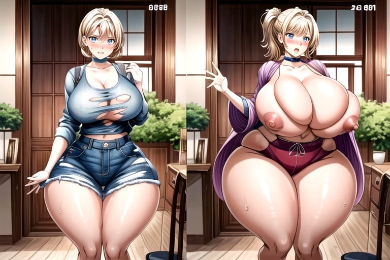 Unreal Absurdly Hyper Gargantuan Fat Expanding Swelling Enlarging Larger Boobs, 가슴 확장, Before And After Comparison Side By Side In Mulilple Veiws Showing The Extreme Hyper Fattening Drastic Effects Of Weight Gain On A Allready Absurdly Fat Curvy Thick Plump Feedee Gainer Ussbbw아시아 AI 포르노