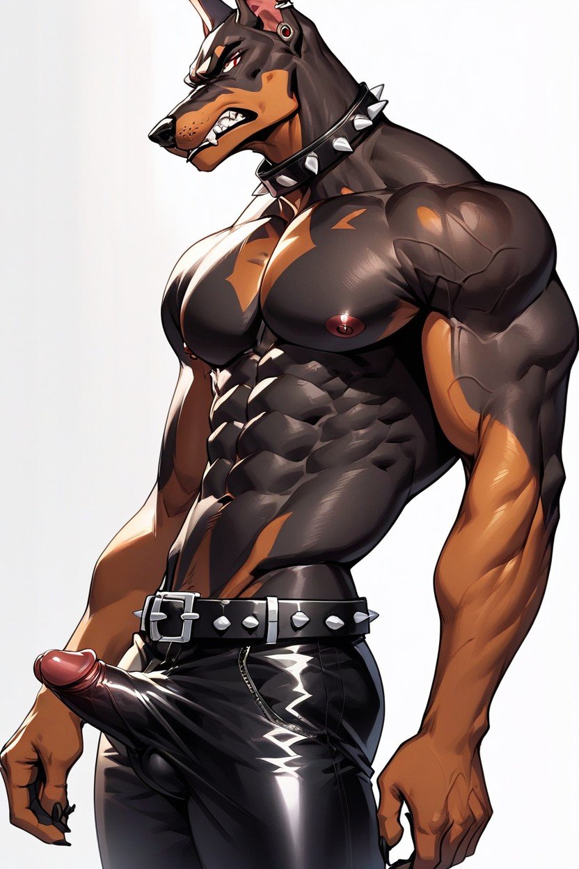 Muscular, No Hair, Spiked Dog Collar Pornografia peluda com IA