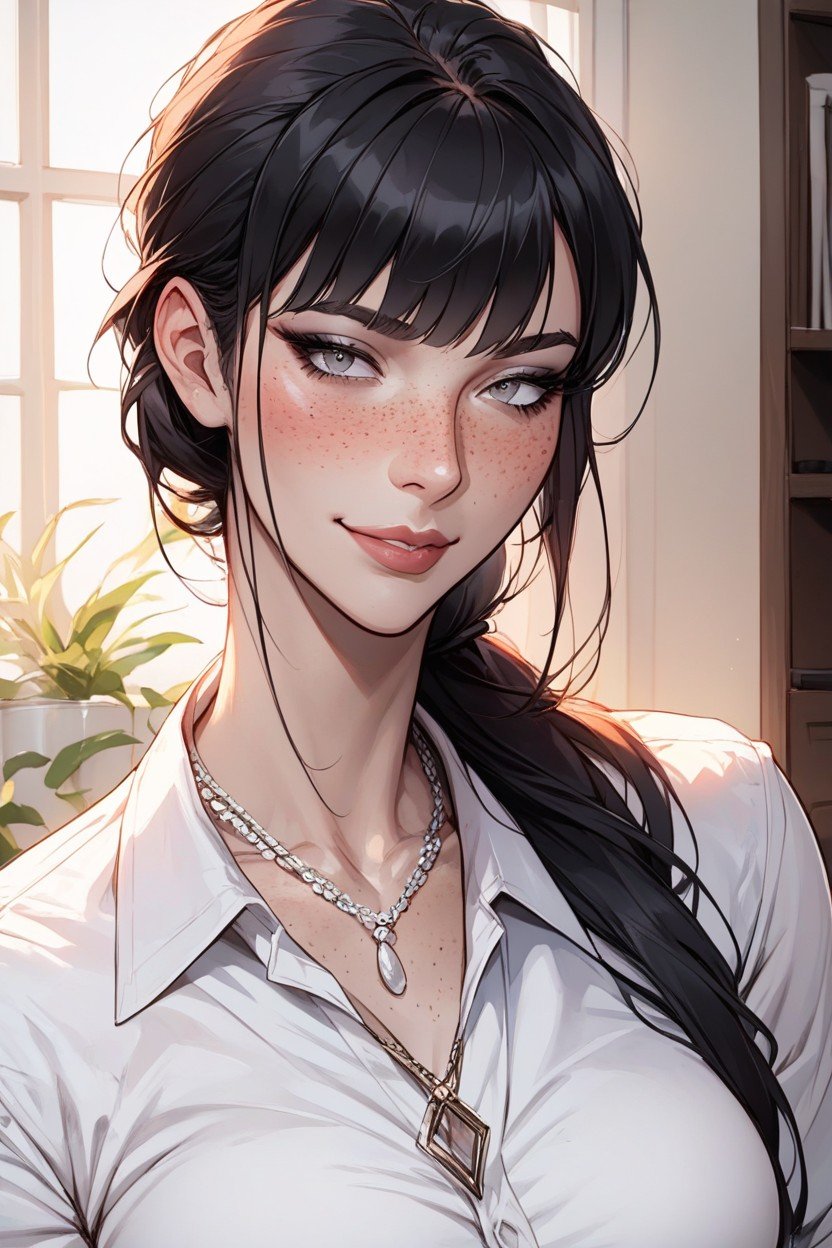 Freckles, Office, Silver Necklace퍼리 AI 포르노