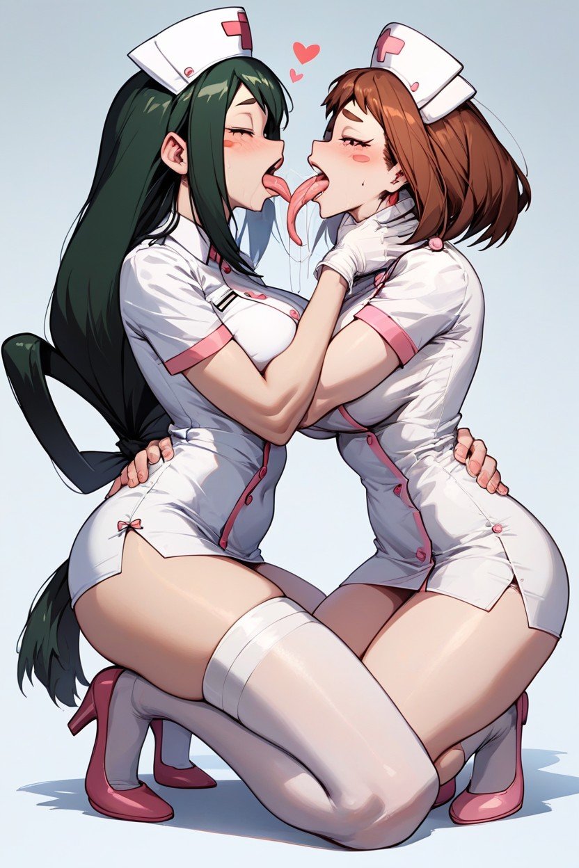 Side View, Lesbians Deep French Kissing, Nurse Furry AI Porn