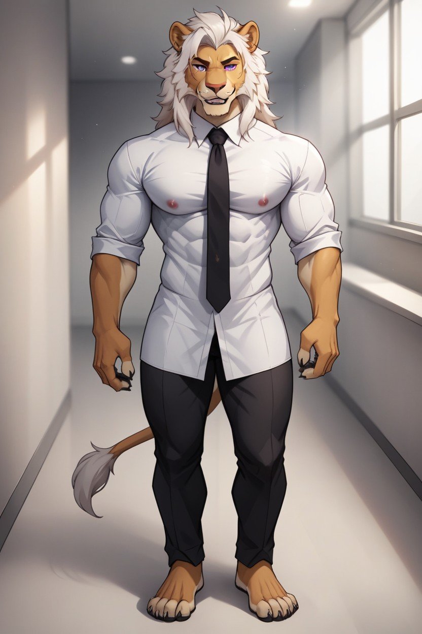 Muscular, Black Tie, White Dress Shirt Furry AI Porn