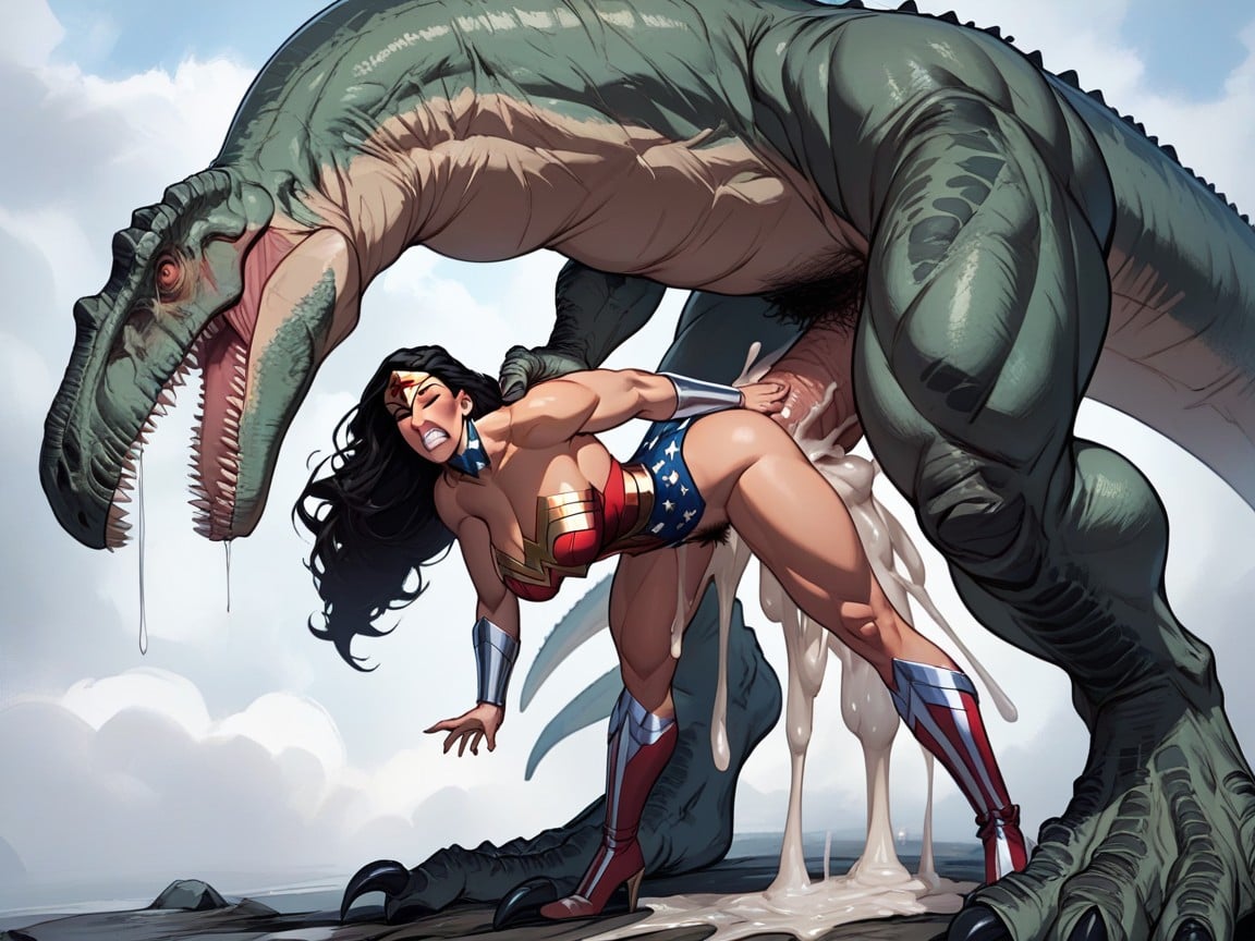 Wonder Woman Costume, Shocked, Dentes Cerrados Pornografia peluda com IA