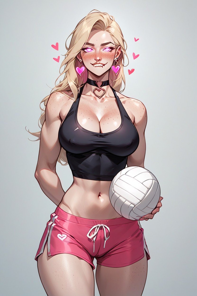 Peito Arredondado, Gargantilha, Volleyball Player Hentai IA pornografia