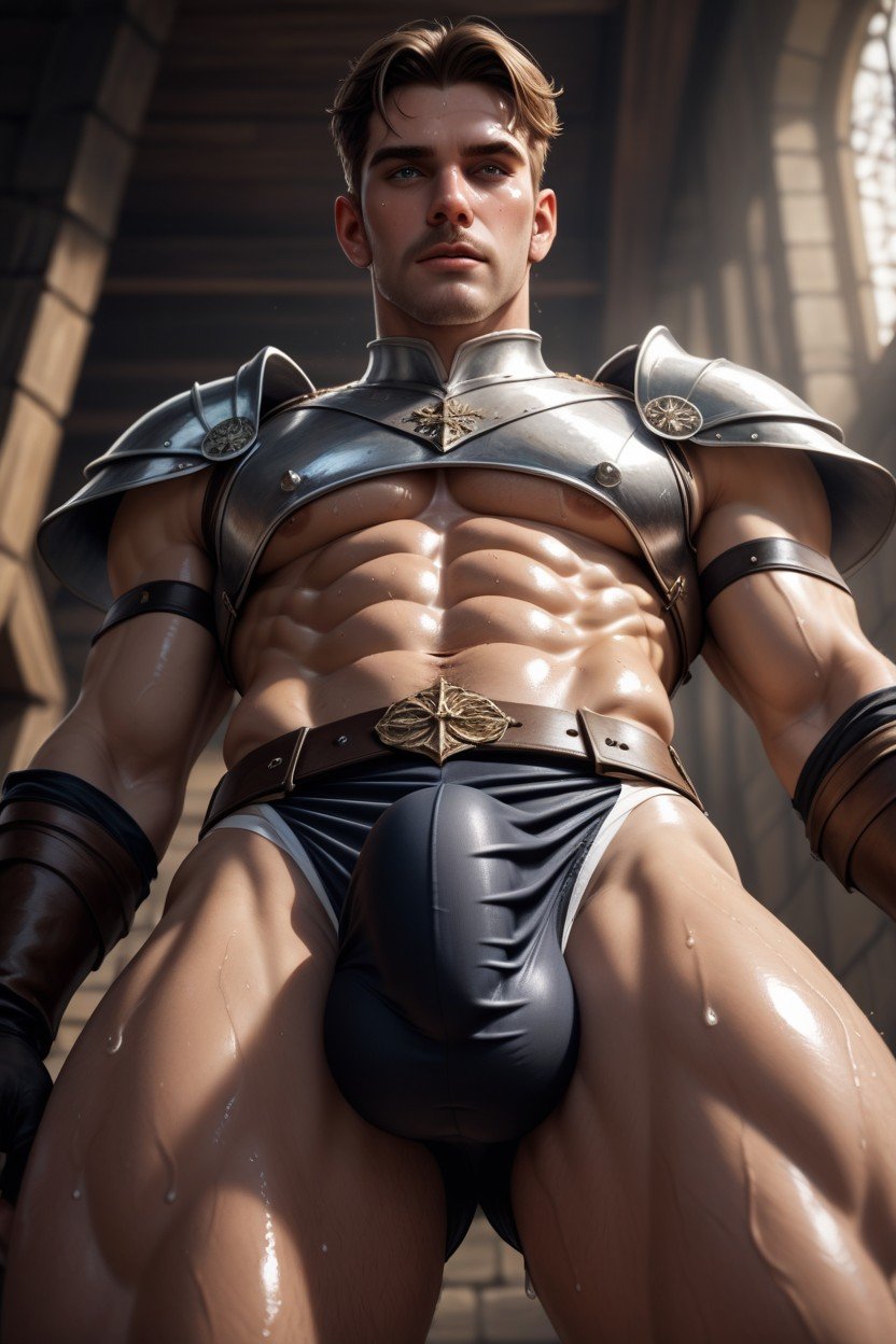 Cumming In Bulge, Heavy Medieval Armor, Waist Shot AI Gay Porn