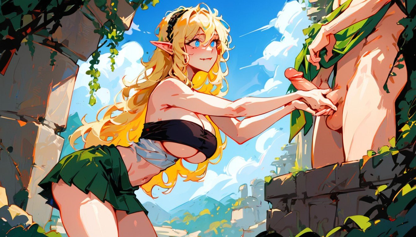 Black Headband, Top Sin Tirantes, Blond Long HairHentai IA