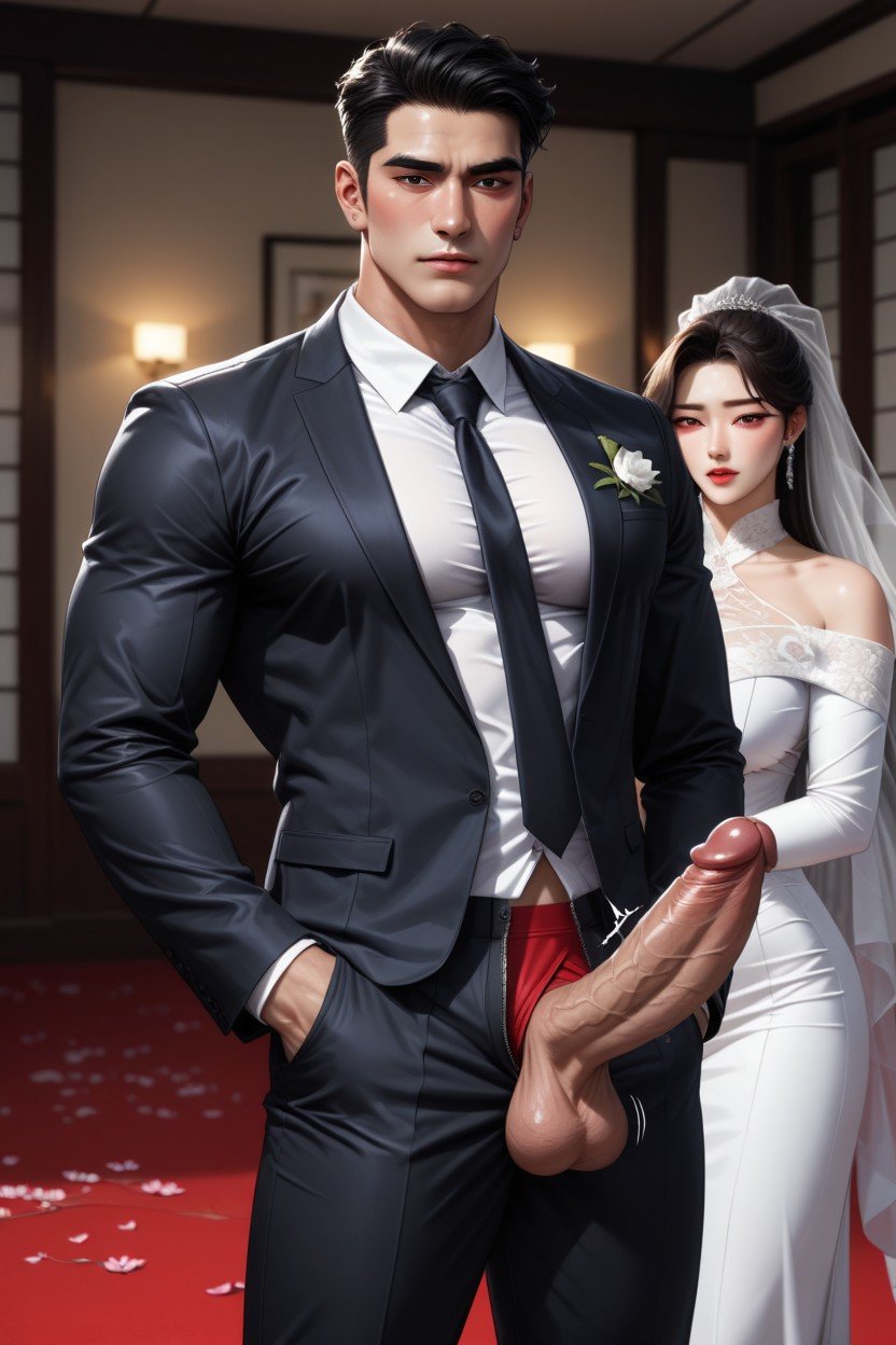 Massive Heavy Testicles Exposed, Showing Off His Large Long Penis, Tie And White ShirtAI同性戀黃片