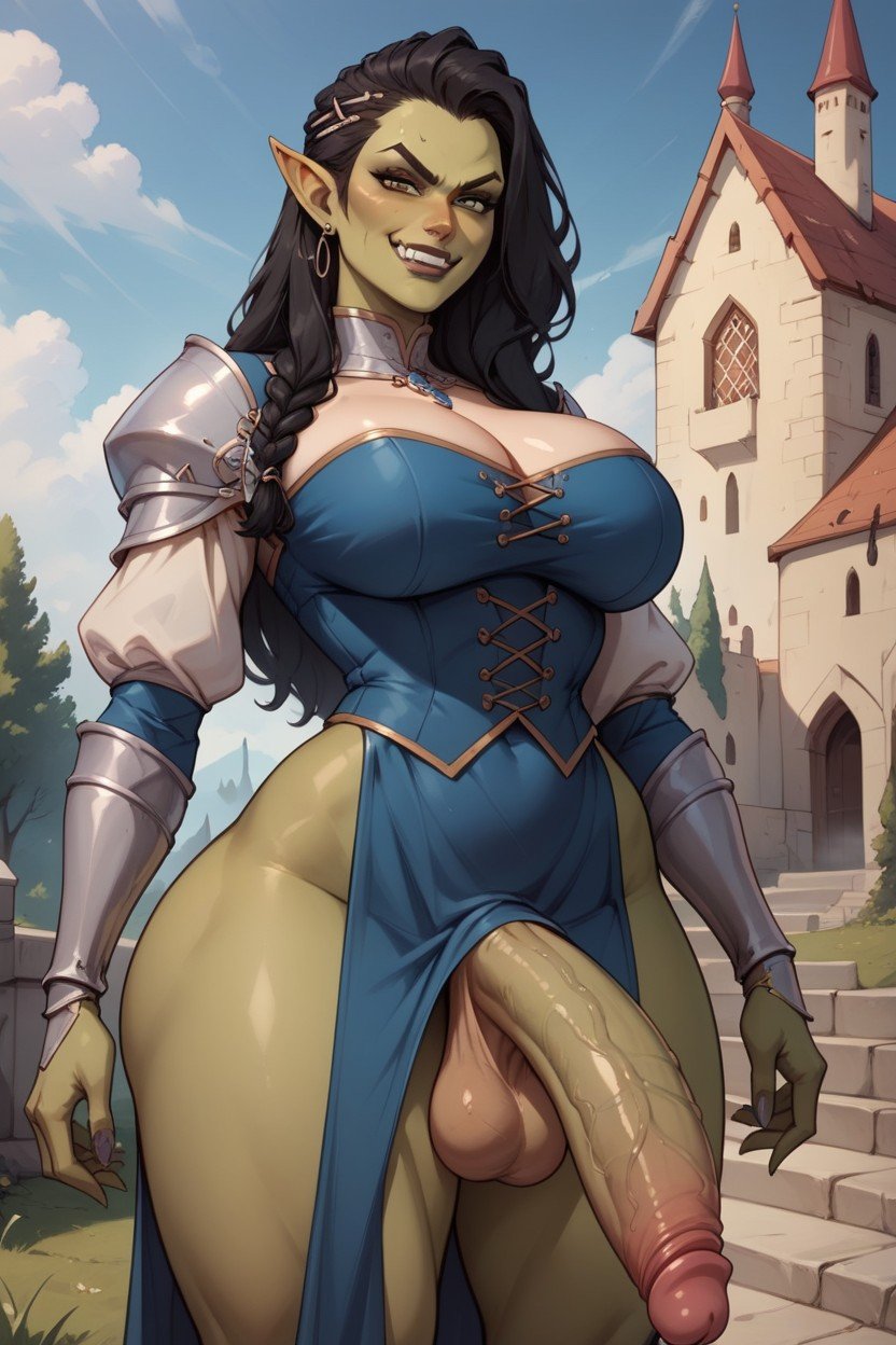 Wearing Medieval Clothing, Thick Thighs, A Futa Orc Shemale AI Porn