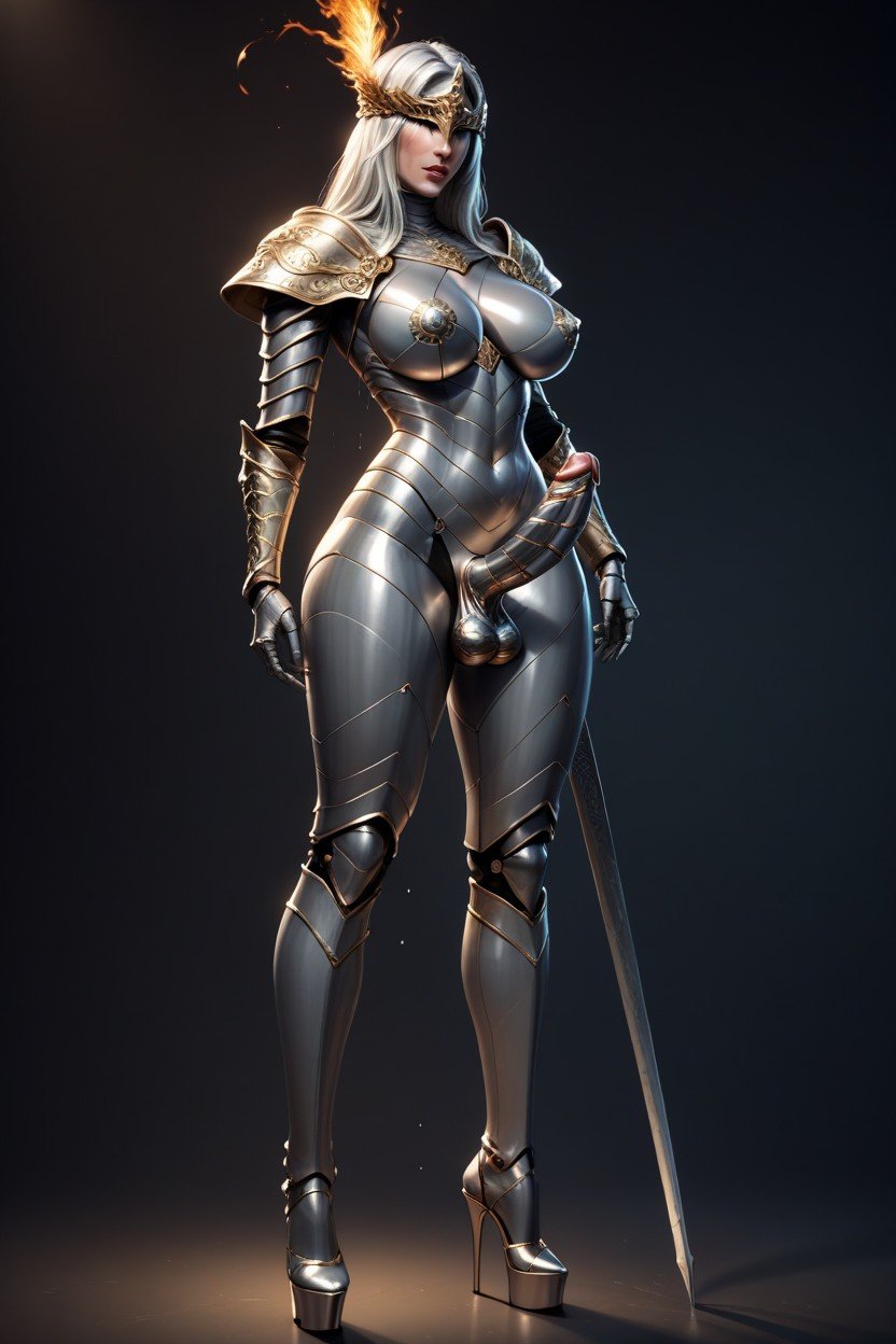 Metallic Balls Glowing, Front View, Erect Metallic Nipples人妖AI色情