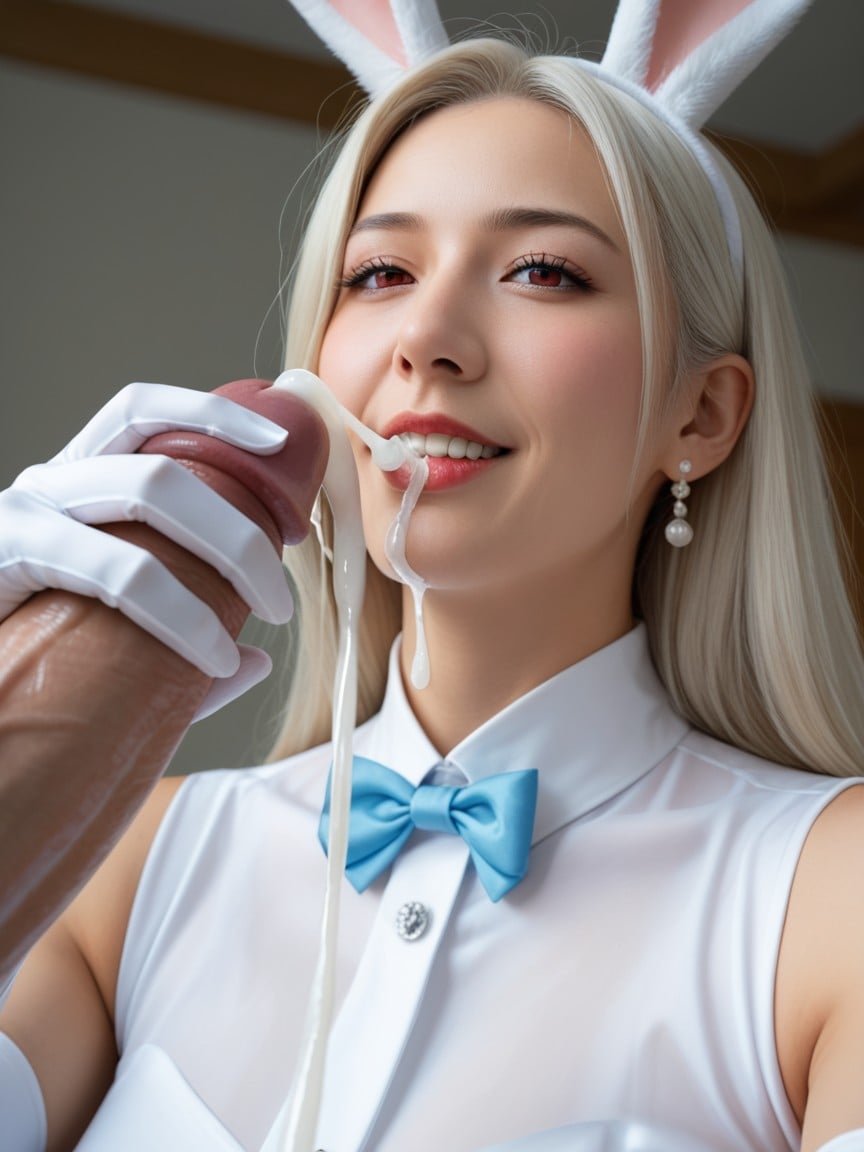 クローズアップ, Red Eyes, Japanese Woman Wearing White Long GlovesアジアのAIポルノ