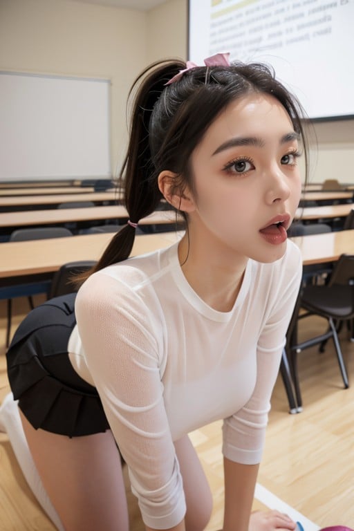 Small Breast, Classroom, Deep Cameltoe Asian AI Porn