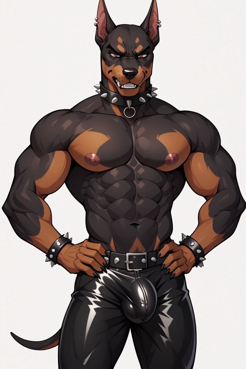 Gay Doberman, Spiked Bracelets, Erection Under Clothes Pornografia peluda com IA