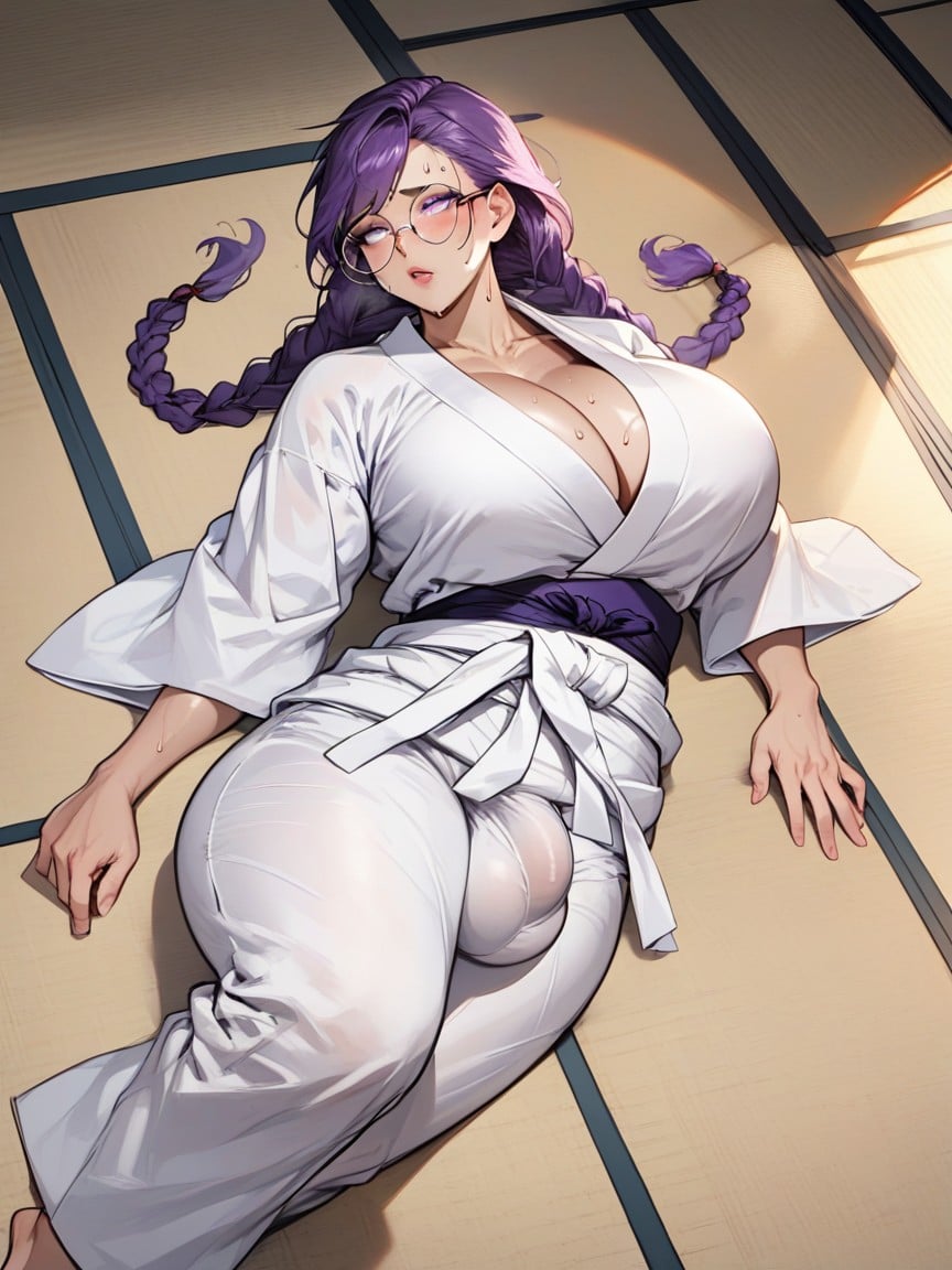 Sweaty, Purple Hair, CleavageニューハーフAIポルノ