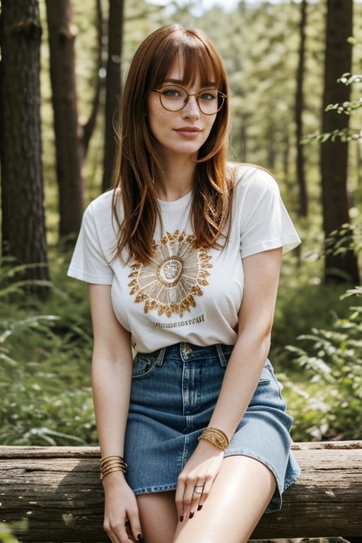 T-shirt, Meadow, Natural Breast Pornografia asiática com IA