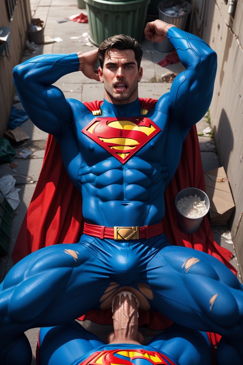 Superman Gives Himself To A Homeless Man, 근육질 체형, Cum Everywhere게이 AI 포르노