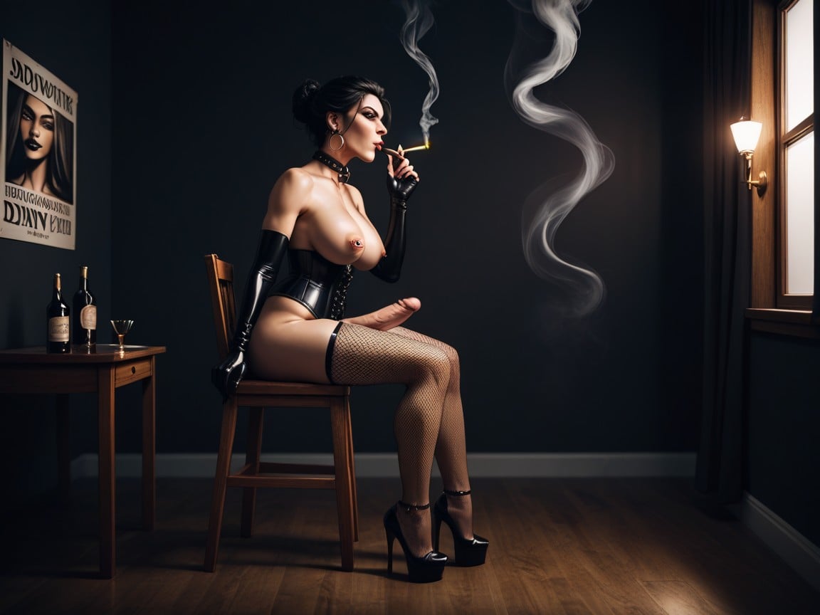 Smoking A Cigarette, Corset, Topless人妖AI色情