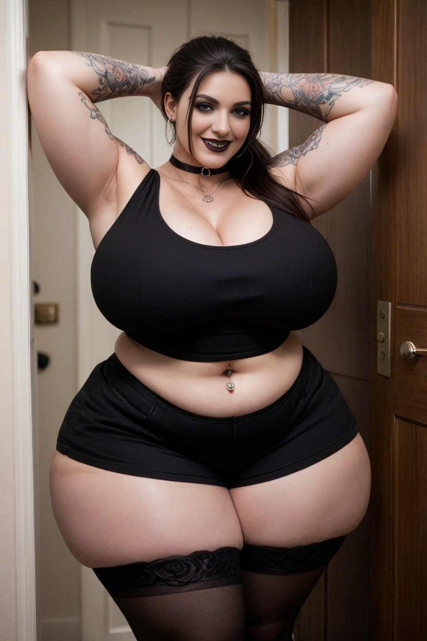 Extremely Large Thighs, Massive Gigantic Hyper Hips, Black LipstickFurry IA