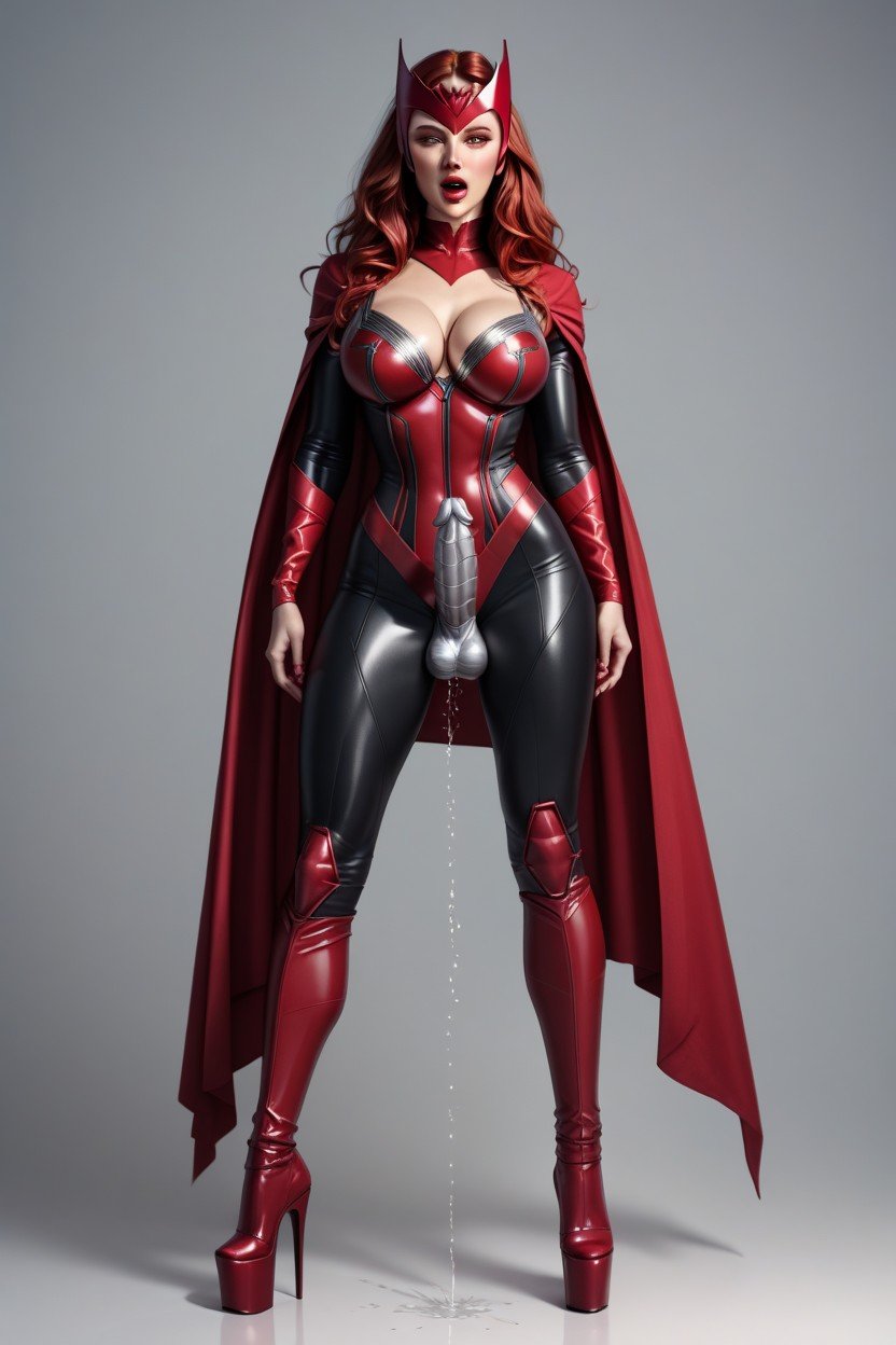 Erect Metallic Nipples, All Of Her Body Is Shiny Metallic, All Shiny And Metallic Scarlet Witch From MarvelニューハーフAIポルノ