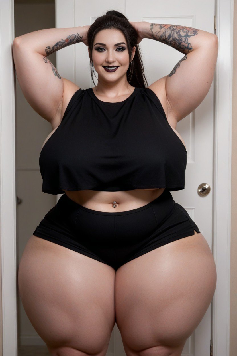 Black Lipstick, Thigh Tattoo, Long Black HairPorno IA Furry