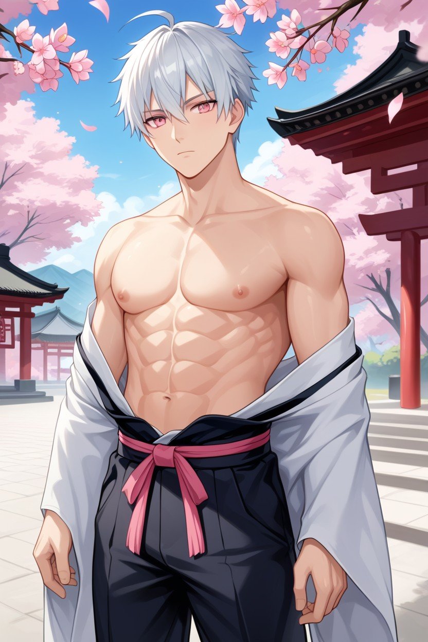 Kimono, Pink Eyes, Sakura Garden AI Gay Porn