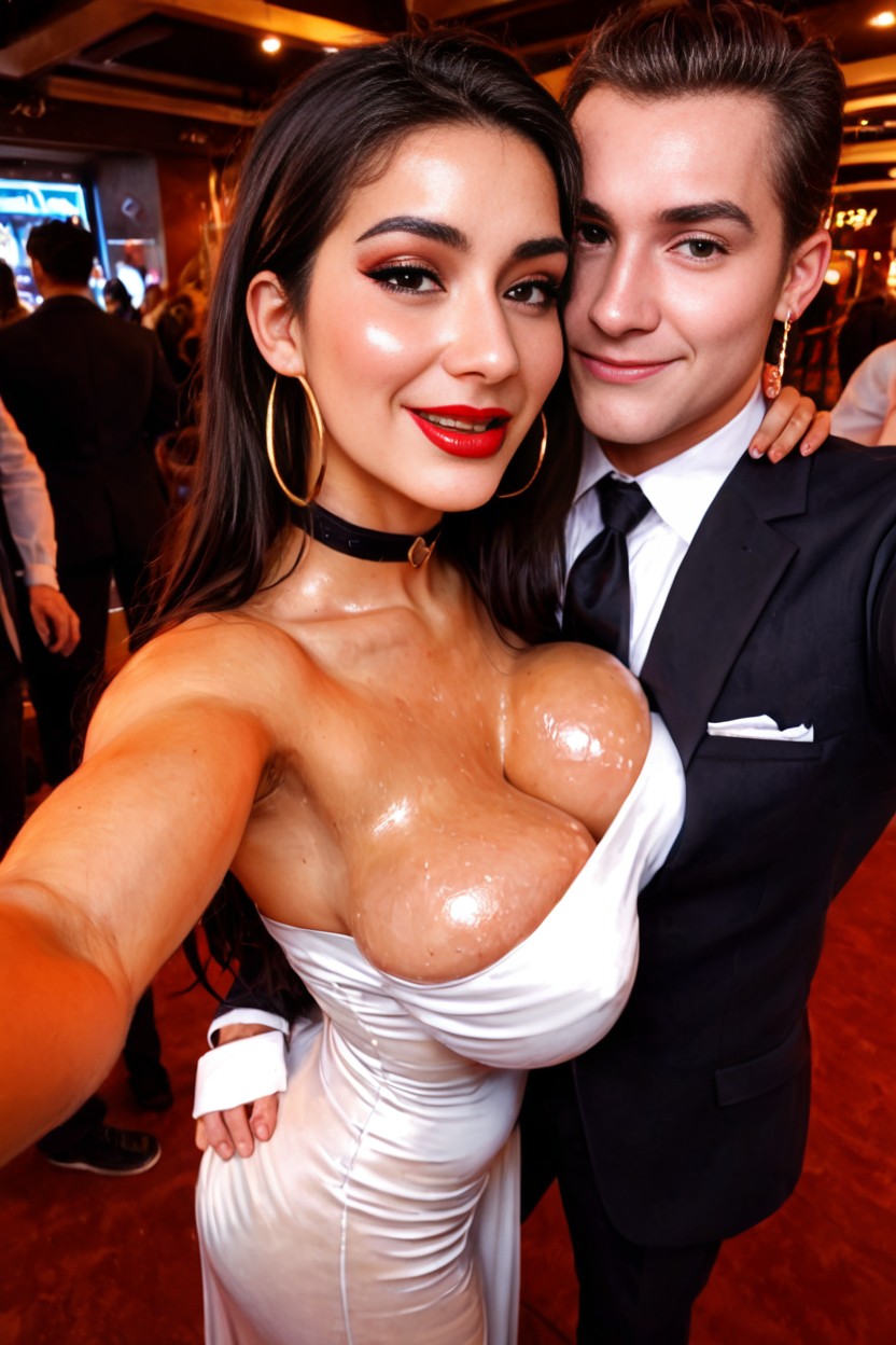 Underboob, White Slutty String Dress, Man In Suit AI Porn
