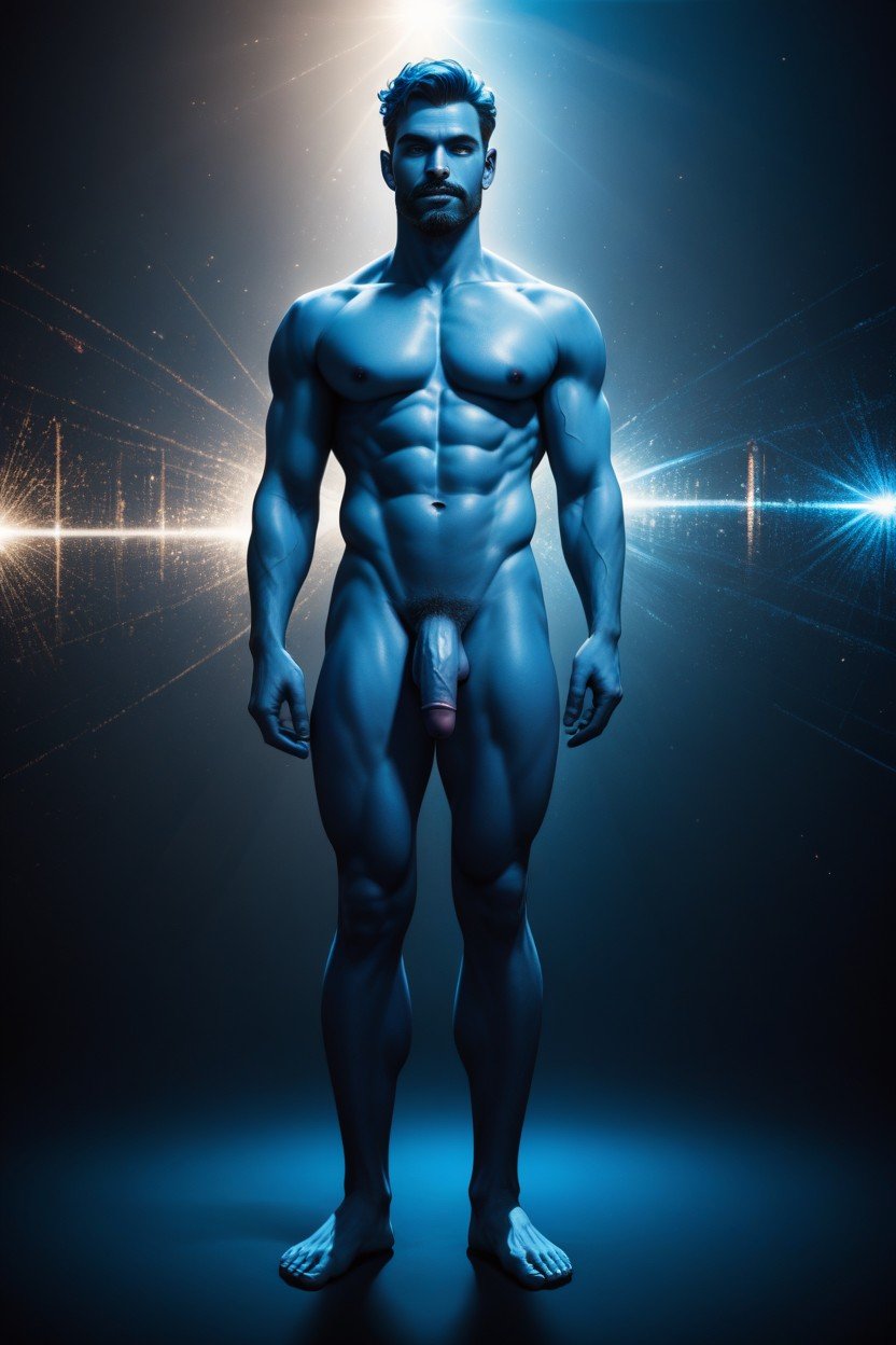 Blue Skin, Blue Background, Legs Together AI Gay Porn