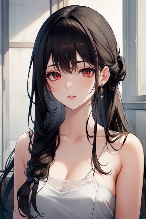 Elegant Updo Hairstyle, Red Eyes, 18+게이 AI 포르노