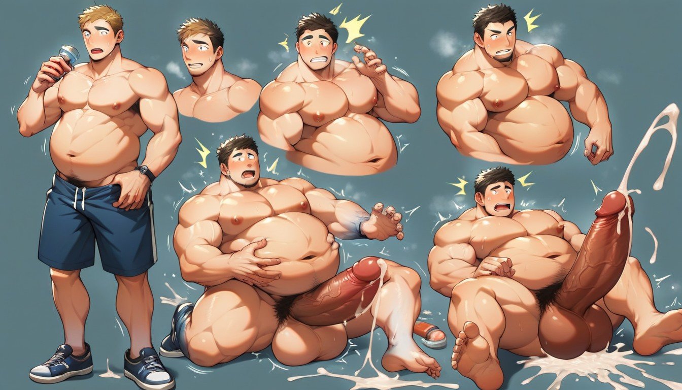 Shocked, Contact With Cum Makes Him Fat, Sequence ImageゲイAIポルノ