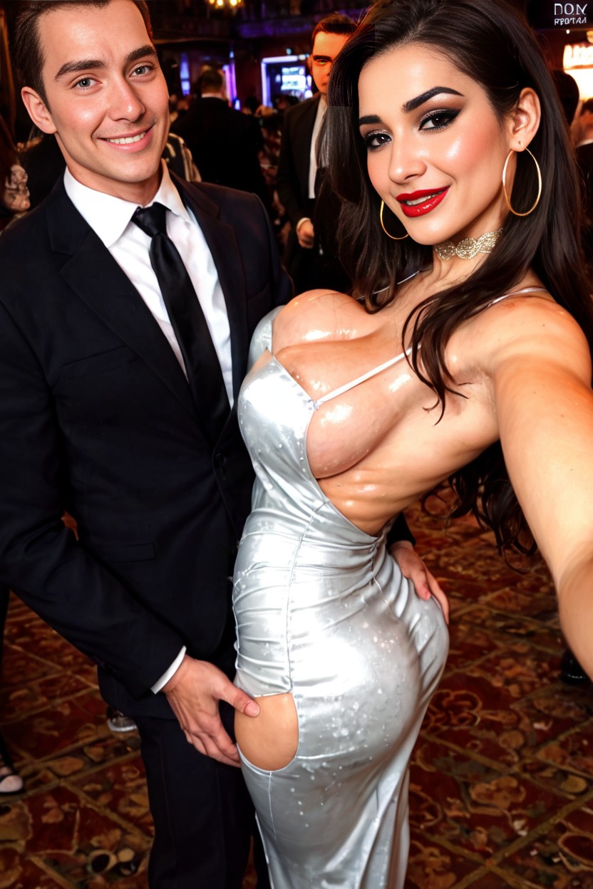 Many People Around, Happy Expression, Black Long Hair AI Porn